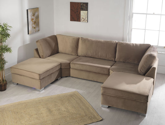 Bishop U Shape Sofa Fullback Plush Velvet Mink